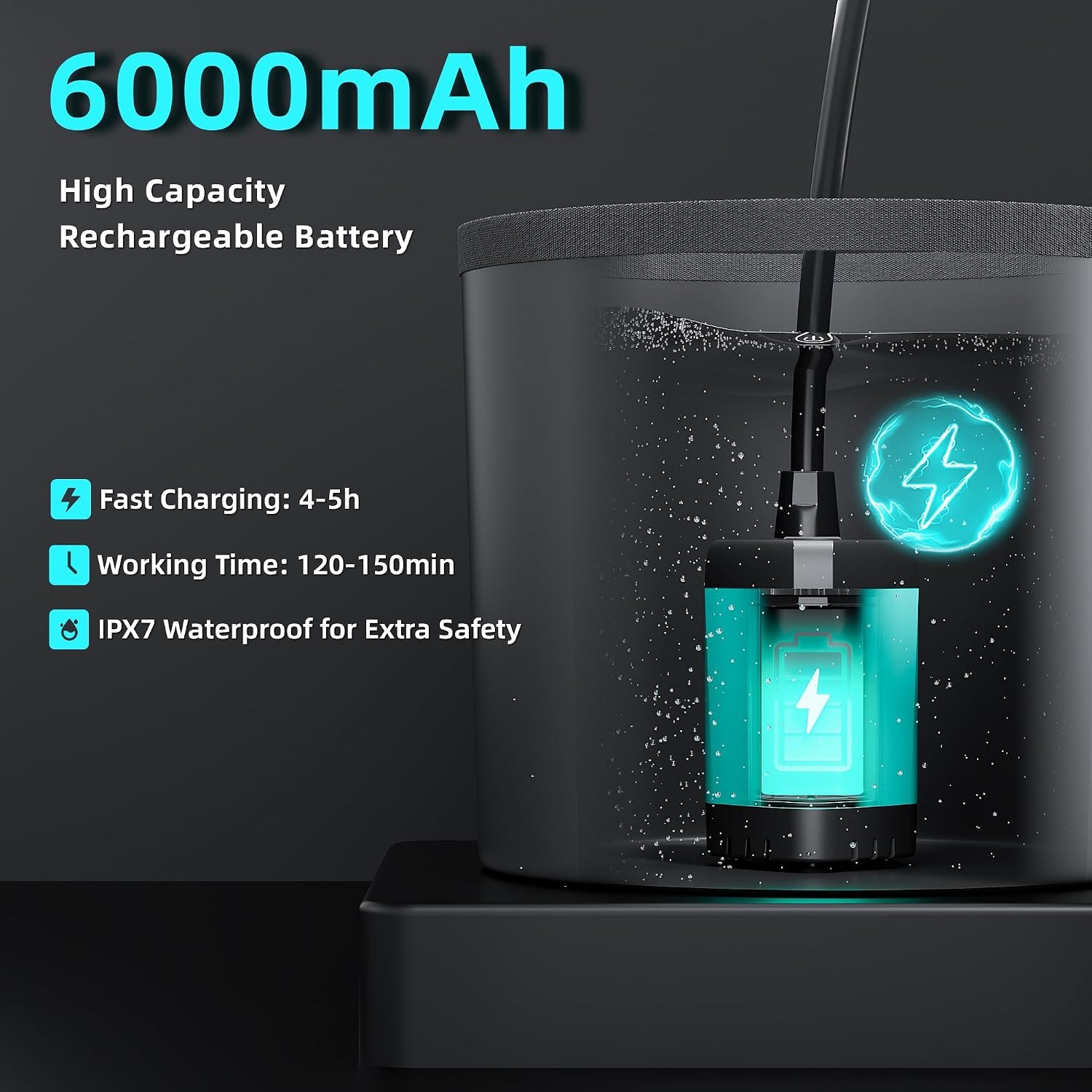 Rechargeable Camp Shower With Collapsible Bucket: image 2