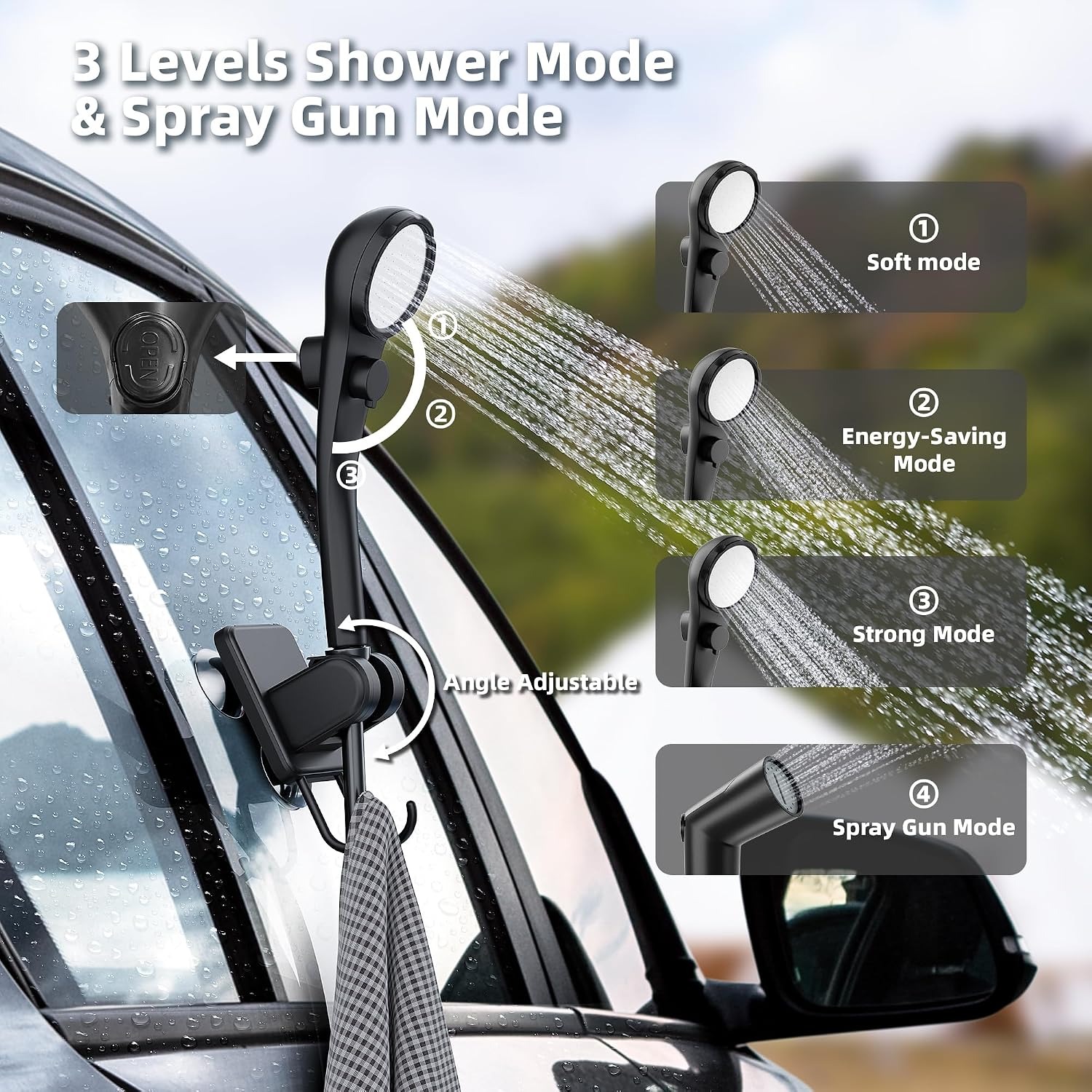 Rechargeable Camp Shower With Collapsible Bucket: image 5
