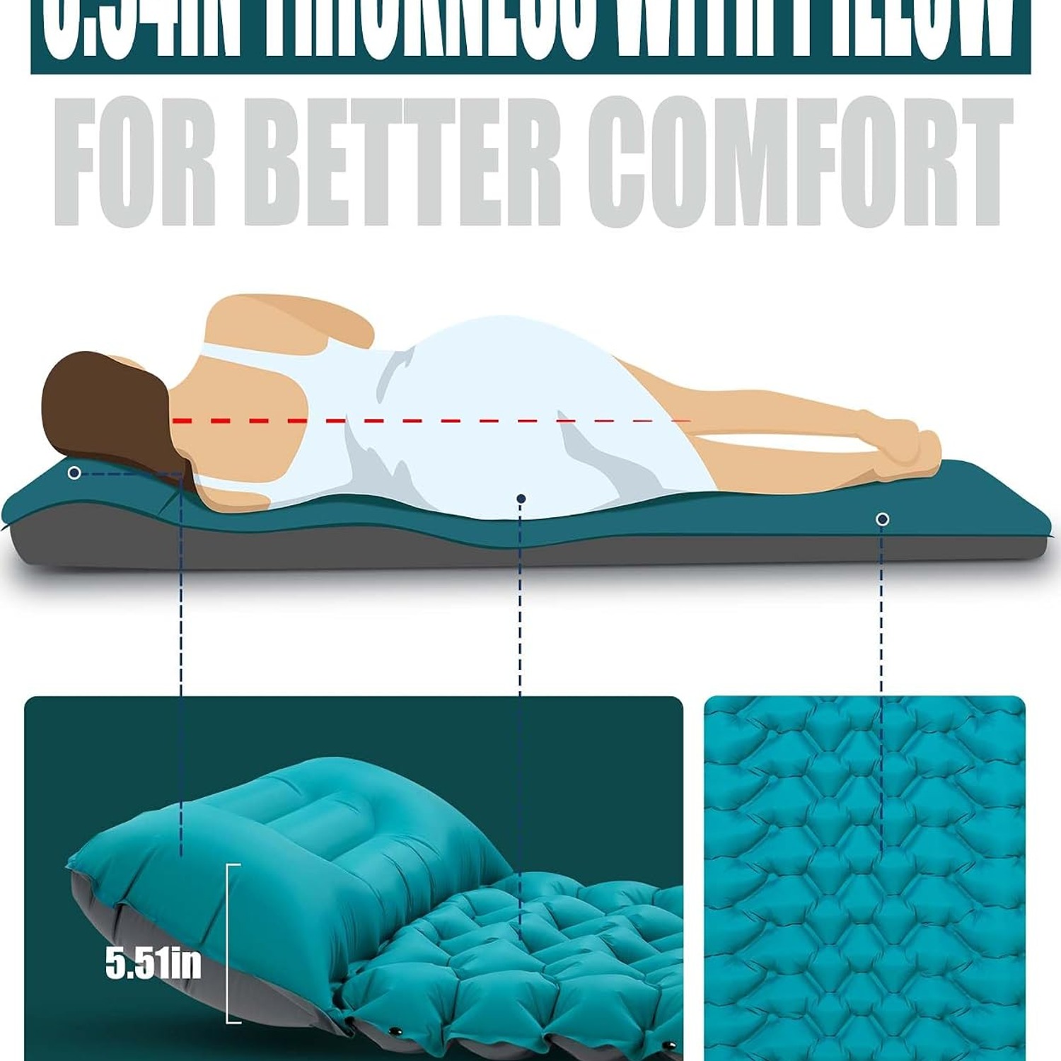 Extra Thick Camping Sleeping Pad with Built-In Foot Pump and Pillow: image 2