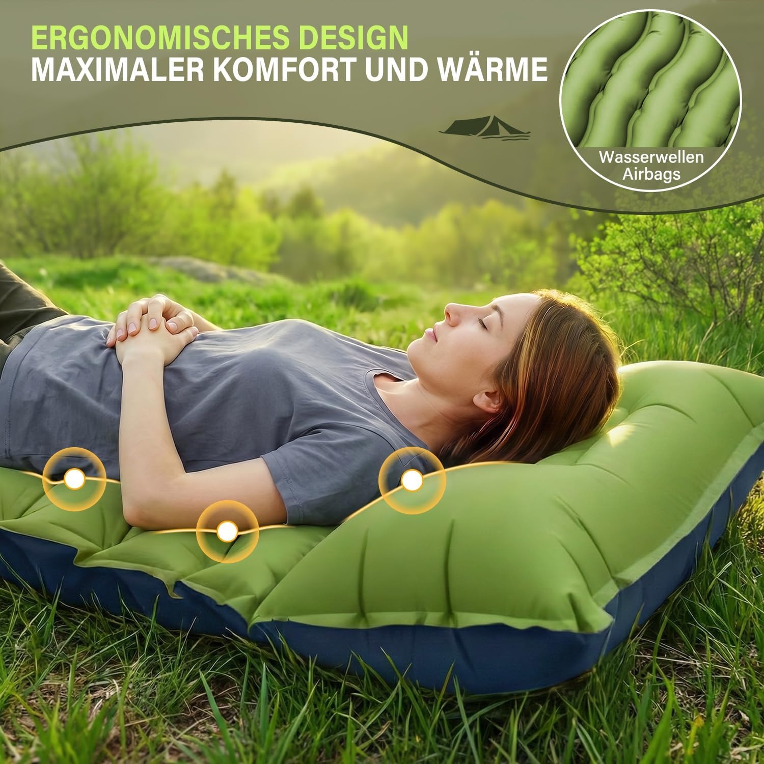 Foot Pump Camping Air Mattress with Built-In Pillow: image 2