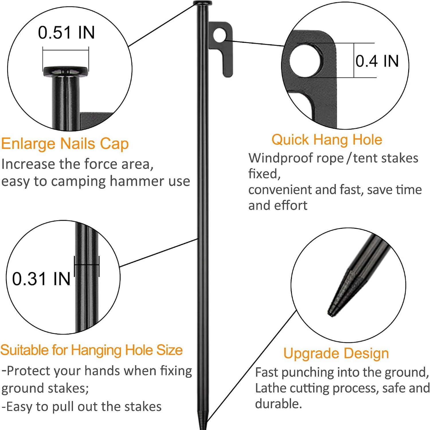 Heavy Duty Forged Steel Tent Pegs (8 Pack): image 6