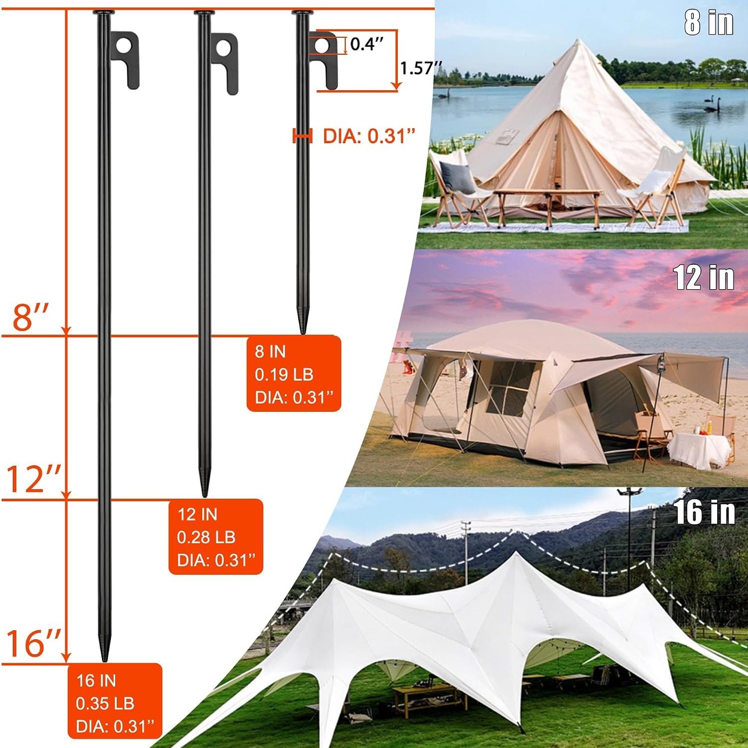 Heavy Duty Forged Steel Tent Pegs (8 Pack): image 7